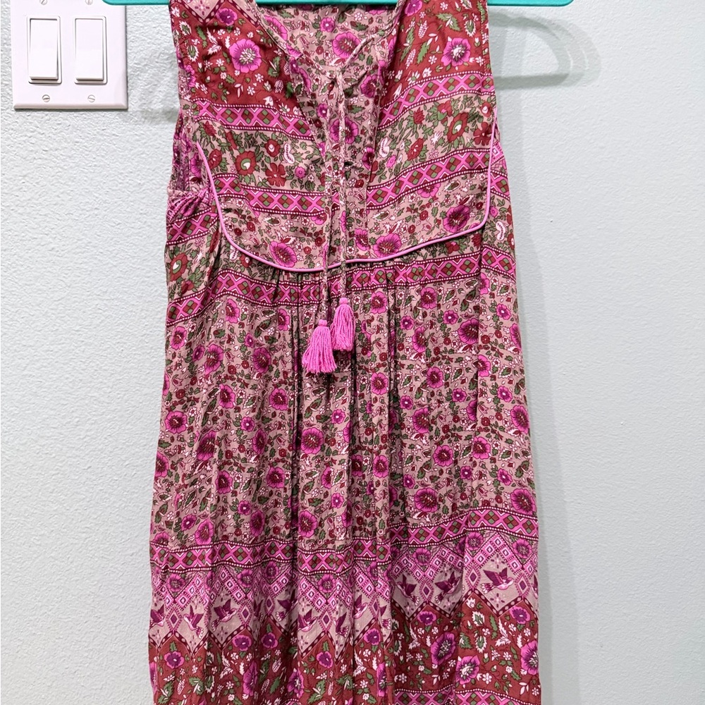 Spell Pink and Burgundy Floral Peasant Blouse